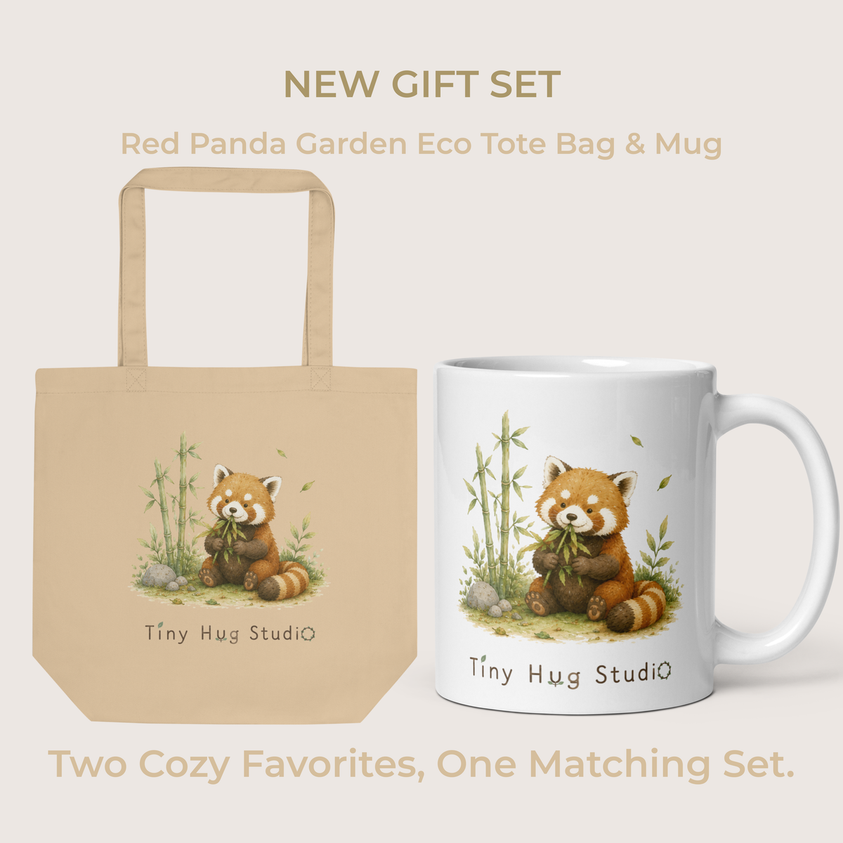 Red Panda Garden Eco Tote Bag & Mug Gift Set | Tiny Hug Studio
