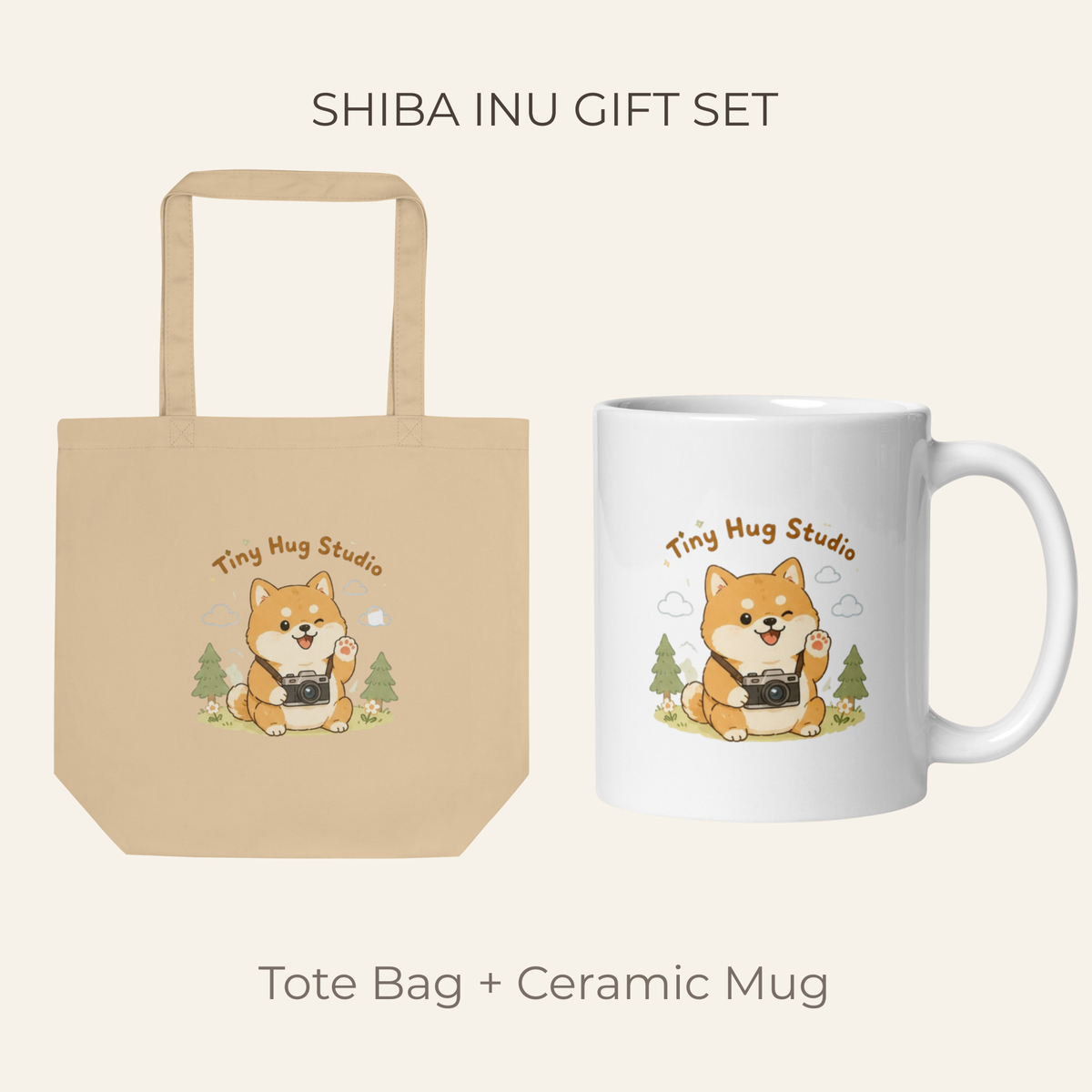 Shiba Inu Tote Bag & Mug Gift Set | Tiny Hug Studio