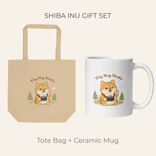 Shiba Inu Tote Bag & Mug Gift Set | Tiny Hug Studio