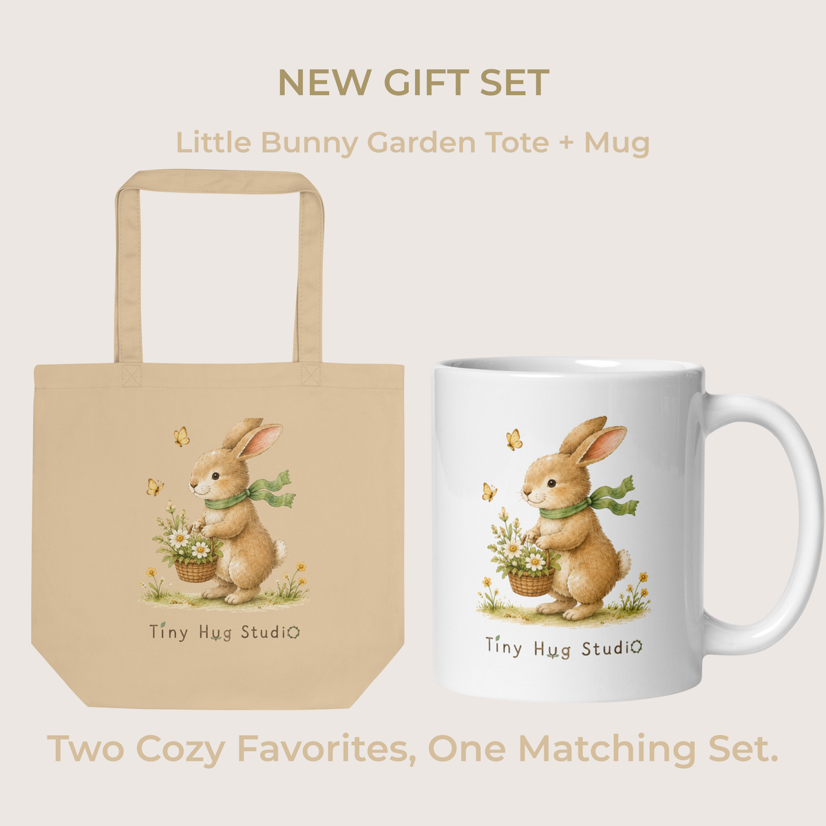Little Bunny Garden Tote Bag & Mug Gift Set | Tiny Hug Studio